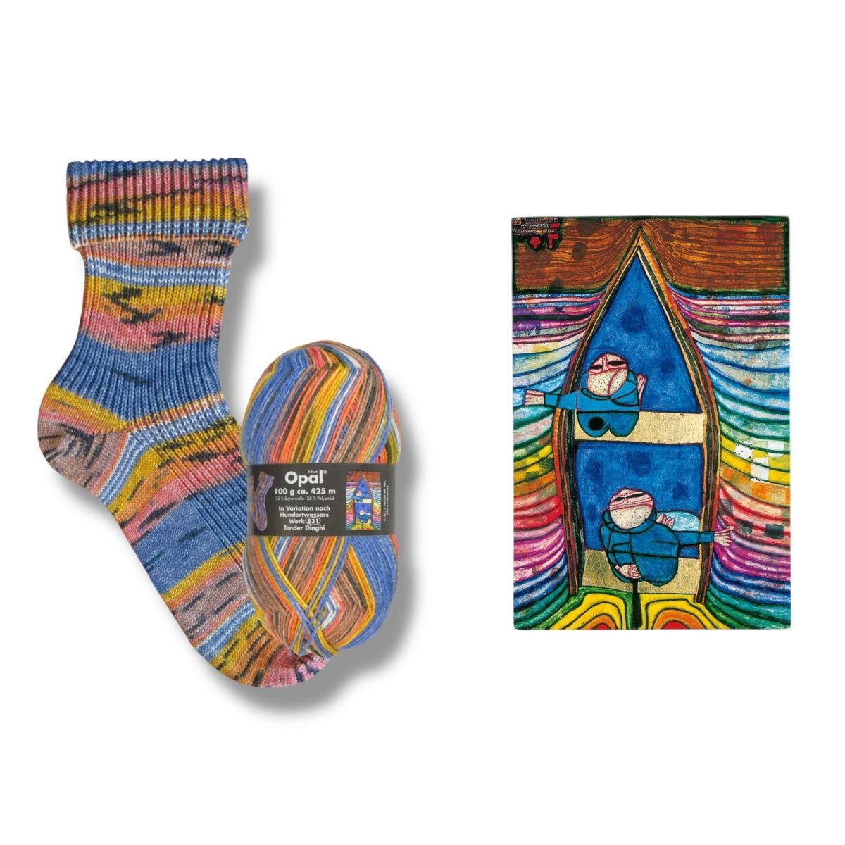 Opal SOCKENWOLLE NACH HUNDERTWASSER - BONIFAKTUR - 2103 Tender Dinghi - in Variation nach Hundertwasser - Werk 831 - Opal SOCKENWOLLE NACH HUNDERTWASSER