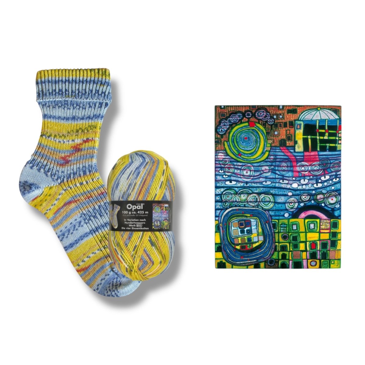 Opal SOCKENWOLLE NACH HUNDERTWASSER - BONIFAKTUR - 2105 Die vier Einsamkeiten - in Variation nach Hundertwasser - Werk 805 - Opal SOCKENWOLLE NACH HUNDERTWASSER